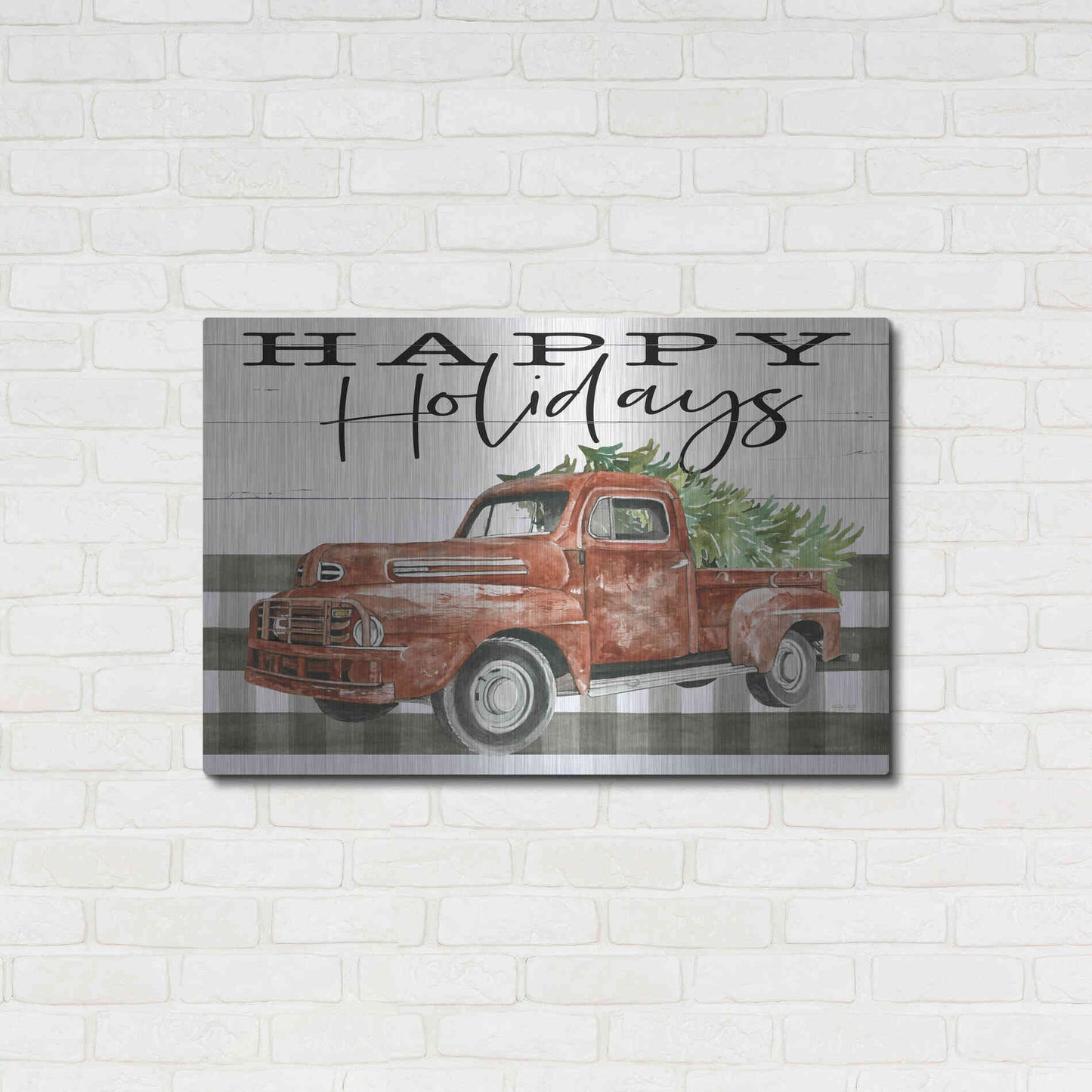 Luxe Metal Art 'Happy Holidays Truck' by Cindy Jacobs, Metal Wall Art,36x24