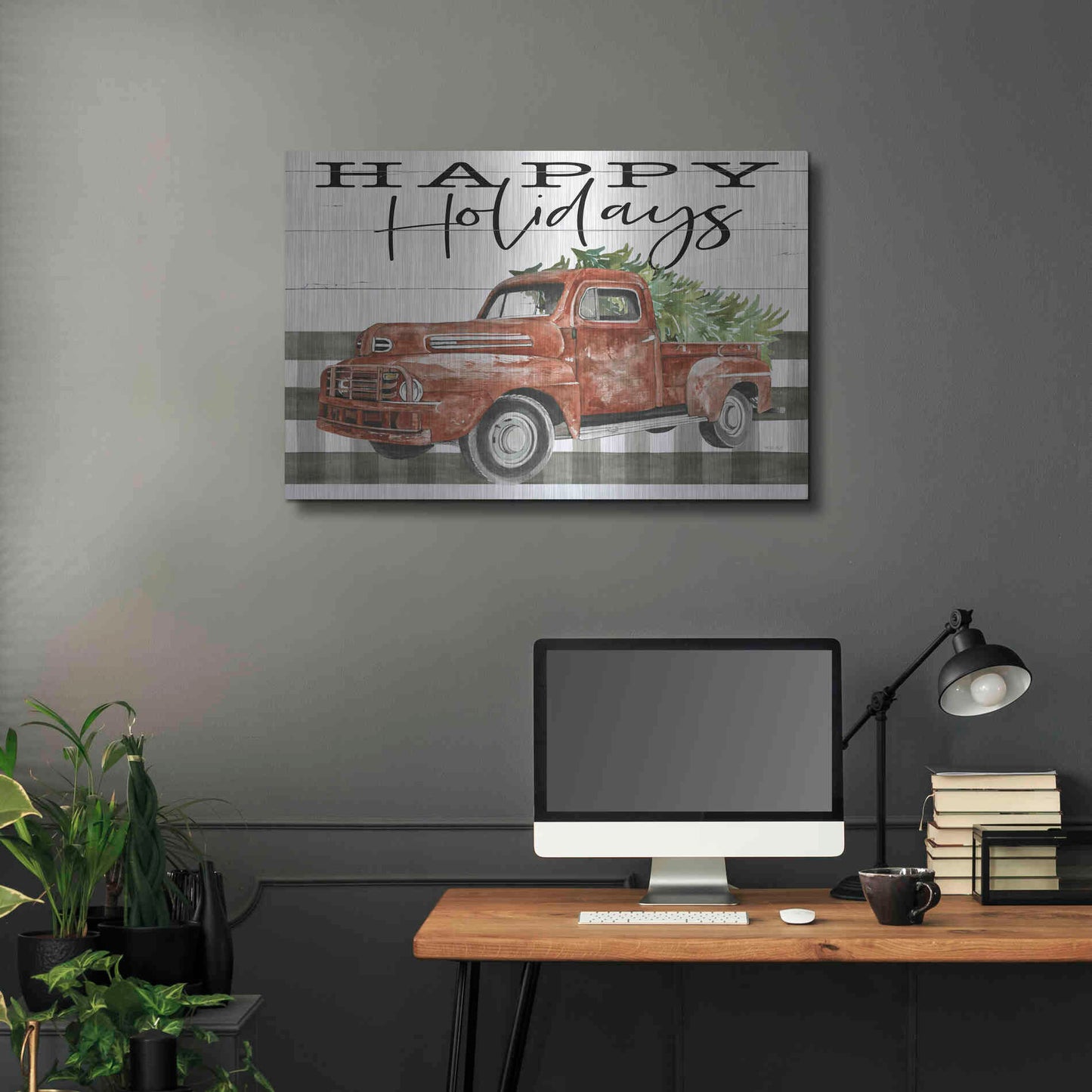 Luxe Metal Art 'Happy Holidays Truck' by Cindy Jacobs, Metal Wall Art,36x24