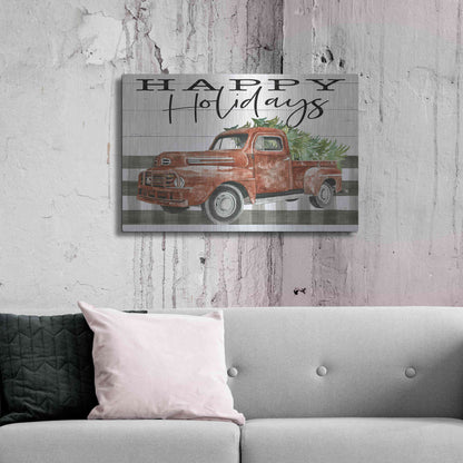 Luxe Metal Art 'Happy Holidays Truck' by Cindy Jacobs, Metal Wall Art,36x24