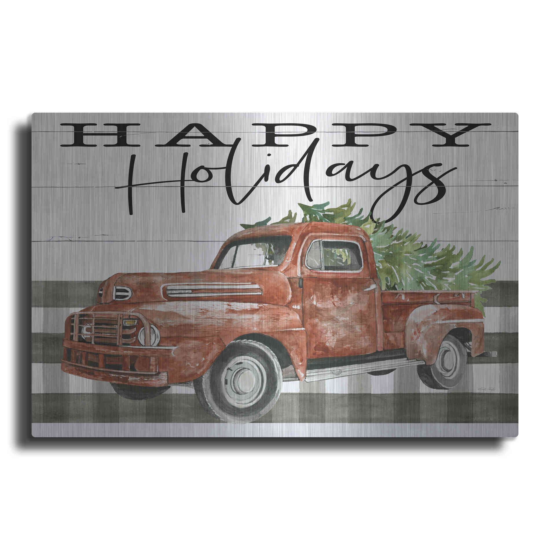 Luxe Metal Art 'Happy Holidays Truck' by Cindy Jacobs, Metal Wall Art