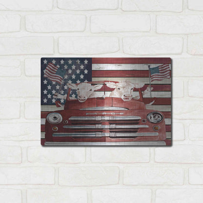 Luxe Metal Art 'Patriotic Cows' by Cindy Jacobs, Metal Wall Art,16x12