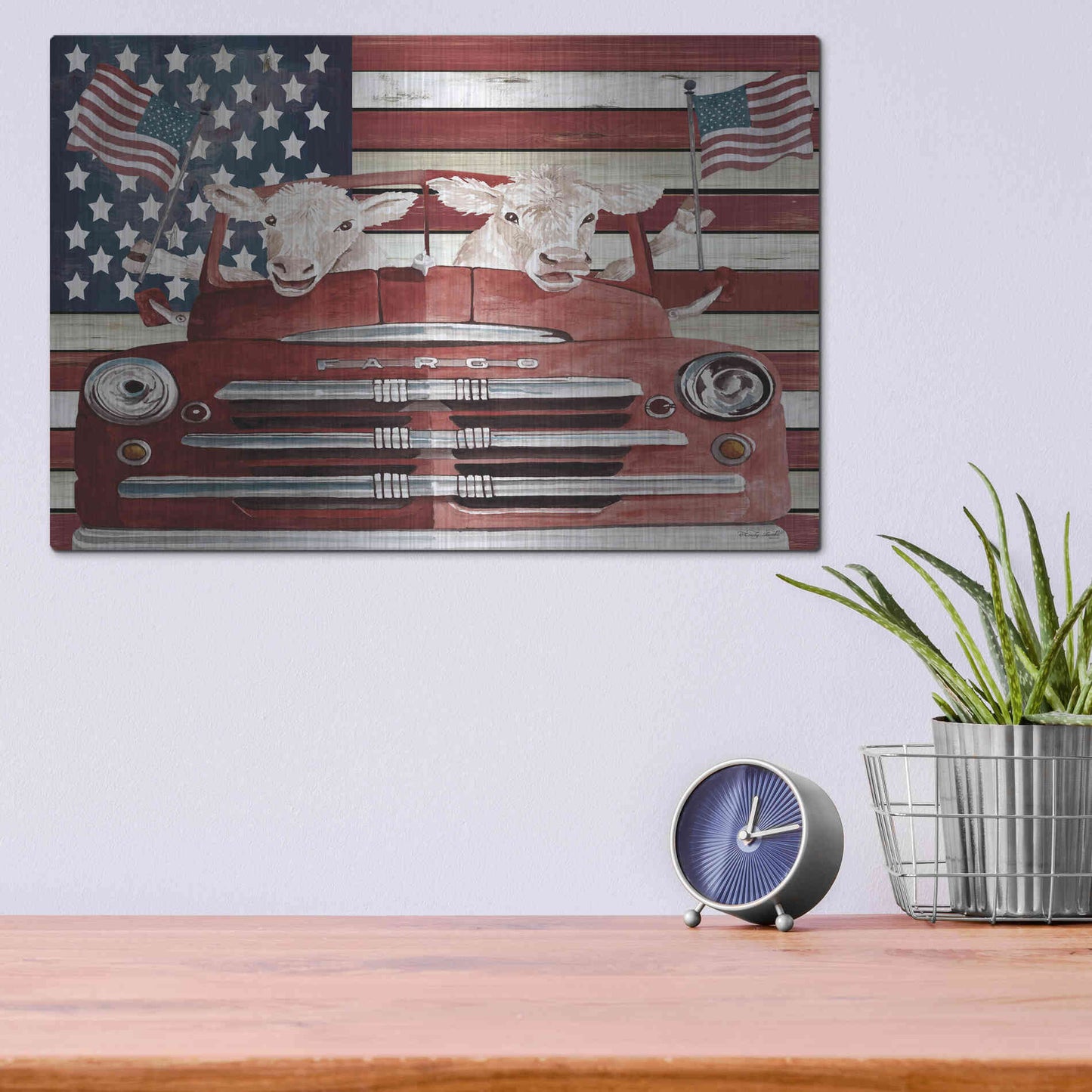 Luxe Metal Art 'Patriotic Cows' by Cindy Jacobs, Metal Wall Art,16x12