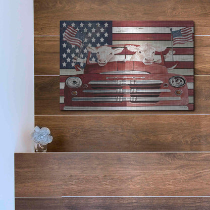 Luxe Metal Art 'Patriotic Cows' by Cindy Jacobs, Metal Wall Art,16x12