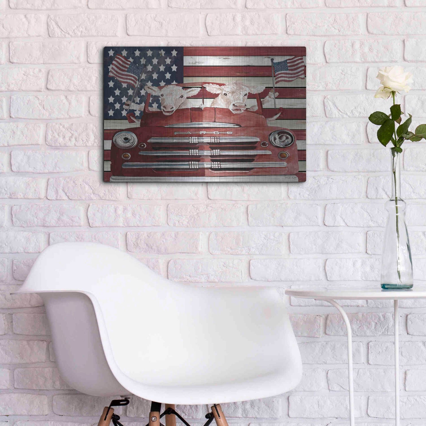 Luxe Metal Art 'Patriotic Cows' by Cindy Jacobs, Metal Wall Art,24x16