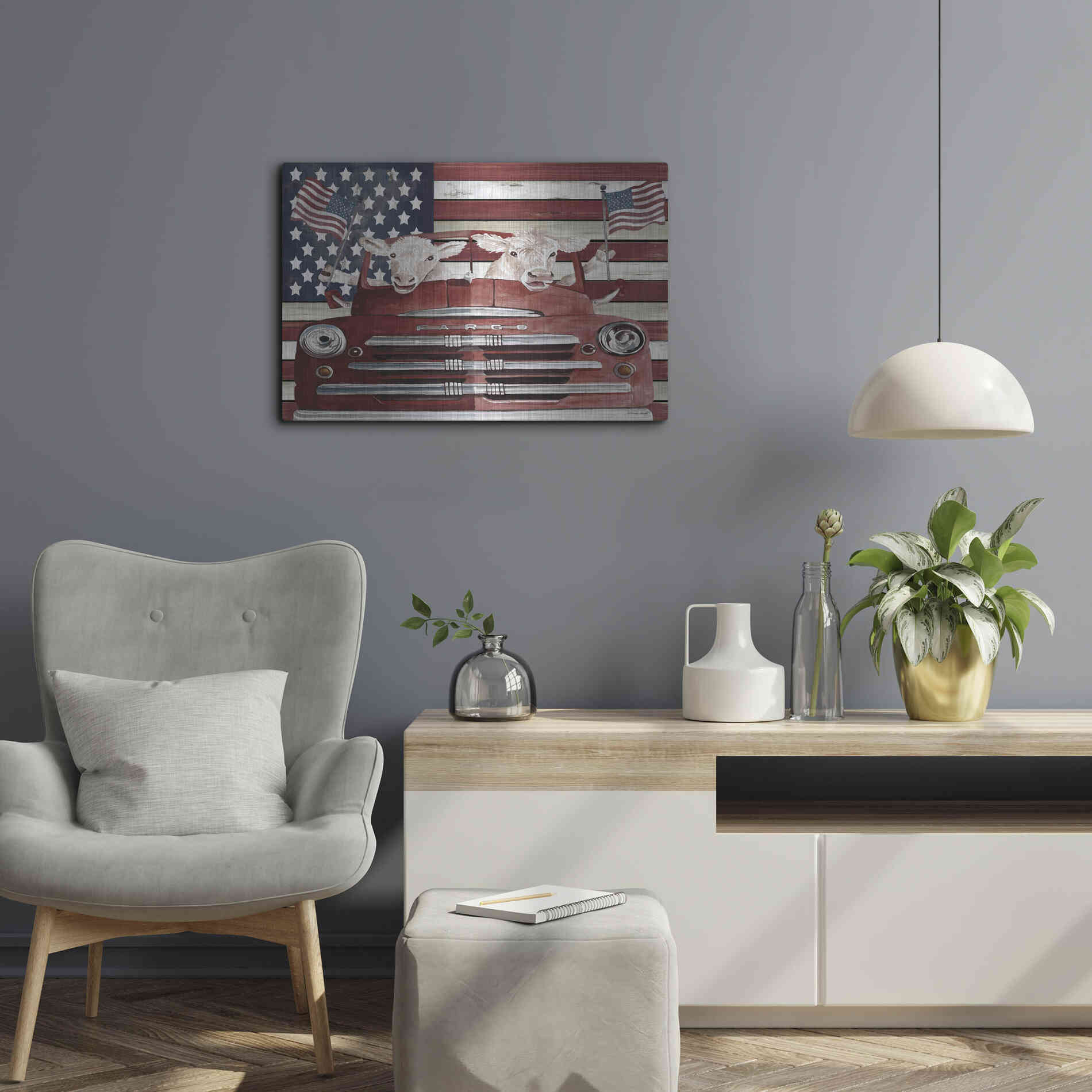 Luxe Metal Art 'Patriotic Cows' by Cindy Jacobs, Metal Wall Art,24x16