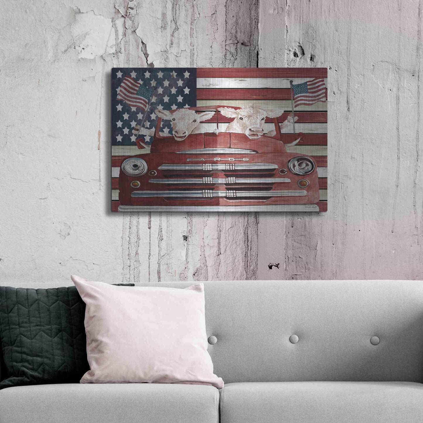 Luxe Metal Art 'Patriotic Cows' by Cindy Jacobs, Metal Wall Art,36x24