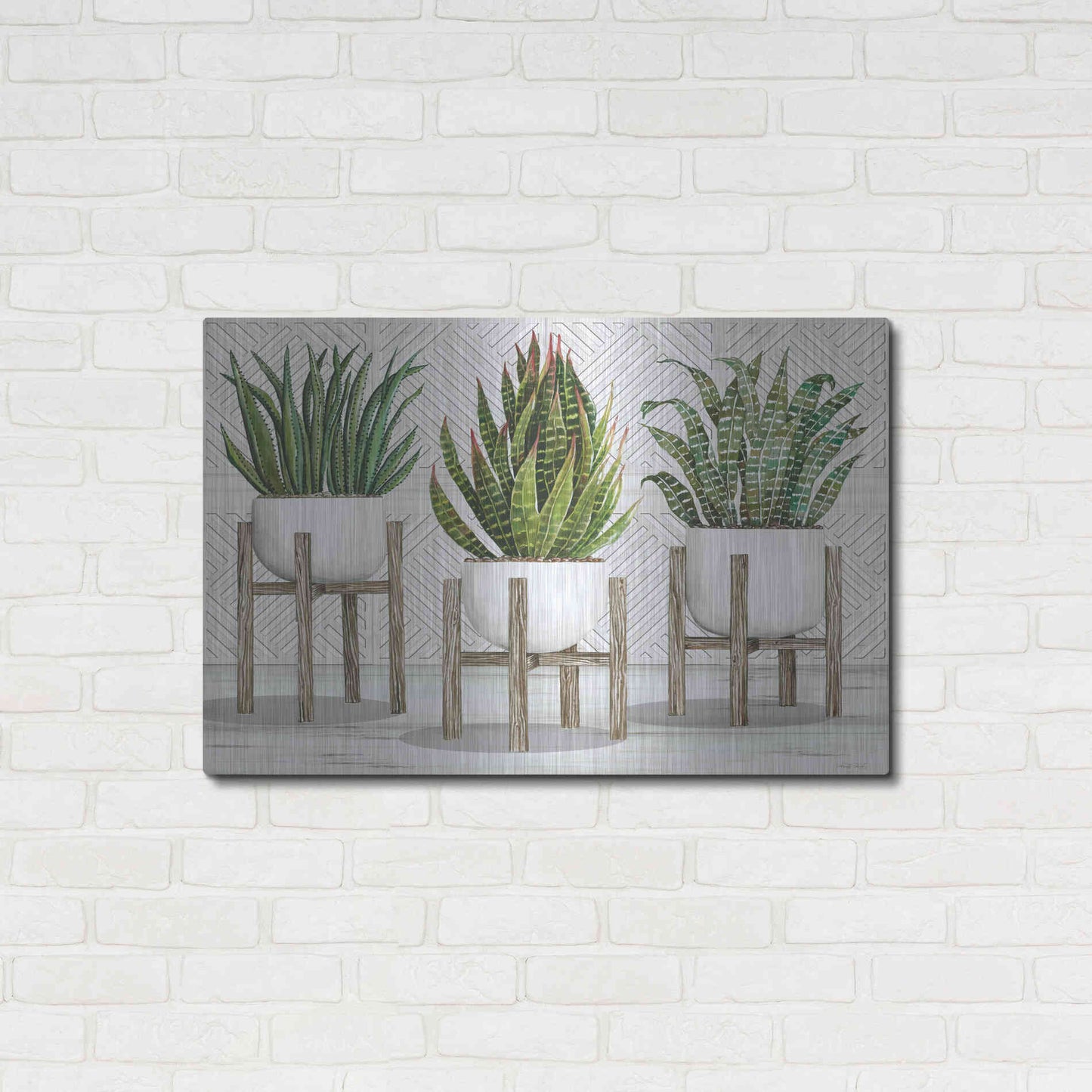 Luxe Metal Art 'Succulent Trio on Stands' by Cindy Jacobs, Metal Wall Art,36x24