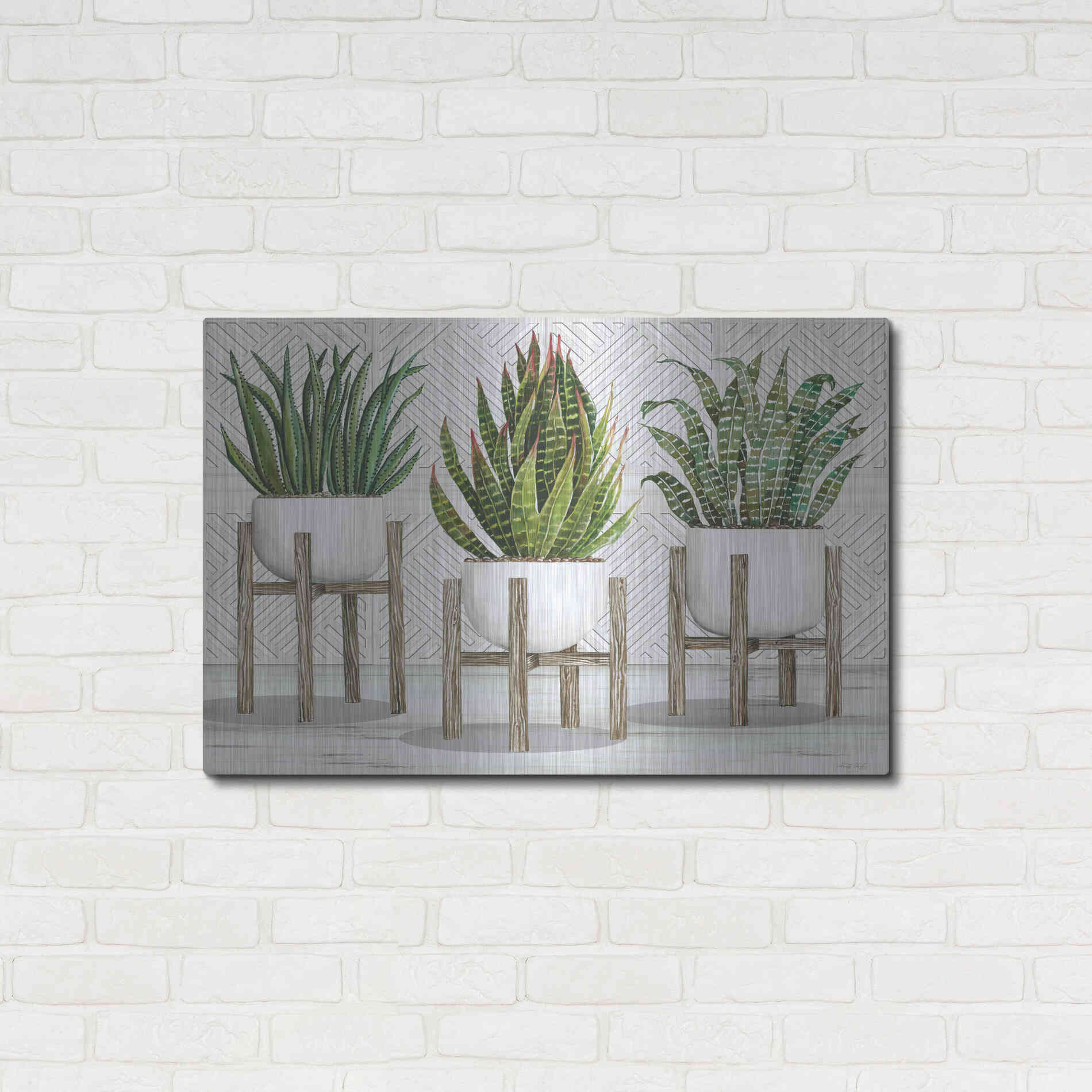 Luxe Metal Art 'Succulent Trio on Stands' by Cindy Jacobs, Metal Wall Art,36x24