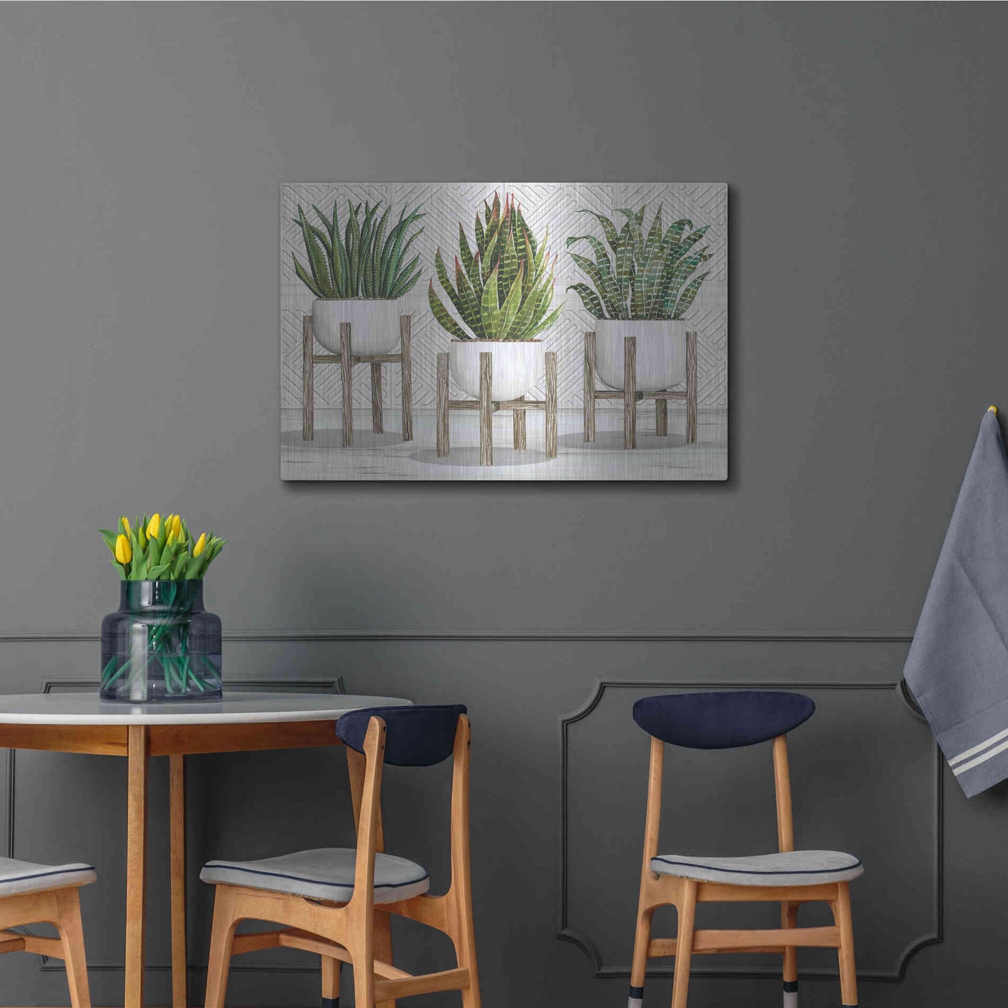 Luxe Metal Art 'Succulent Trio on Stands' by Cindy Jacobs, Metal Wall Art,36x24