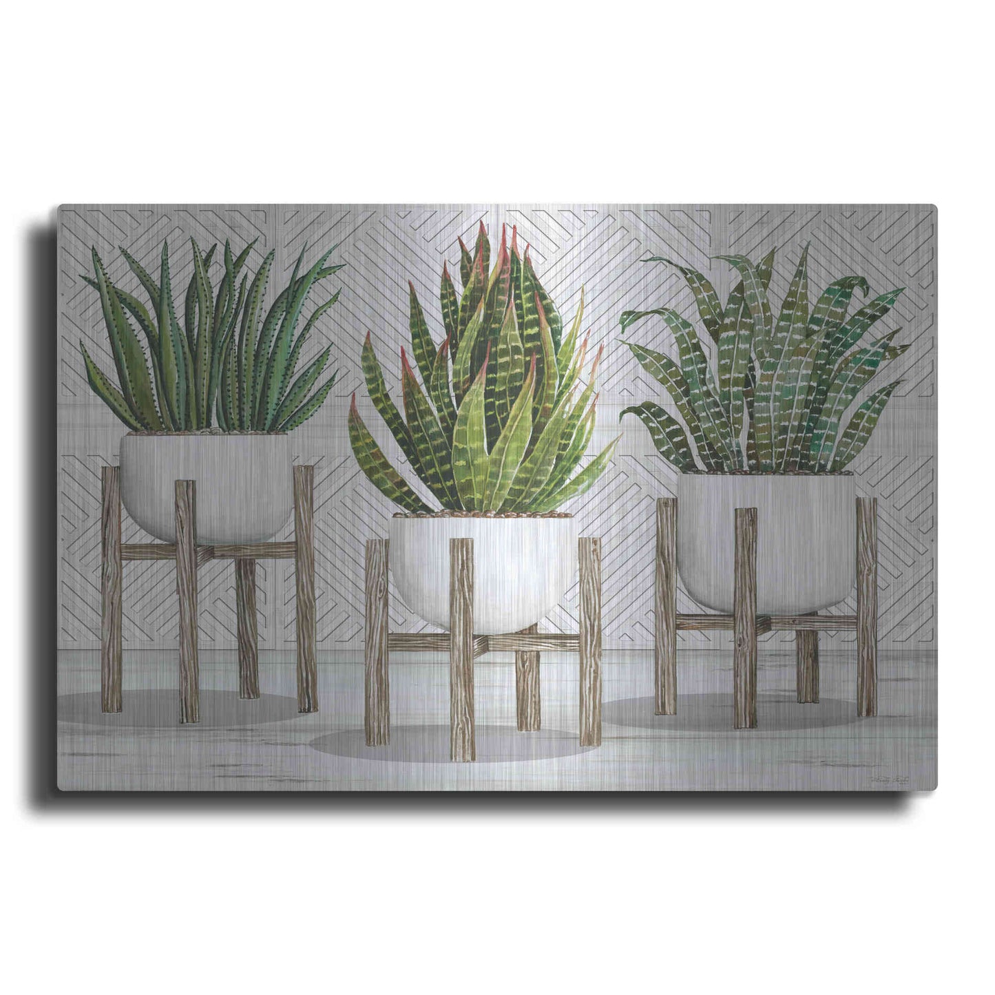 Luxe Metal Art 'Succulent Trio on Stands' by Cindy Jacobs, Metal Wall Art