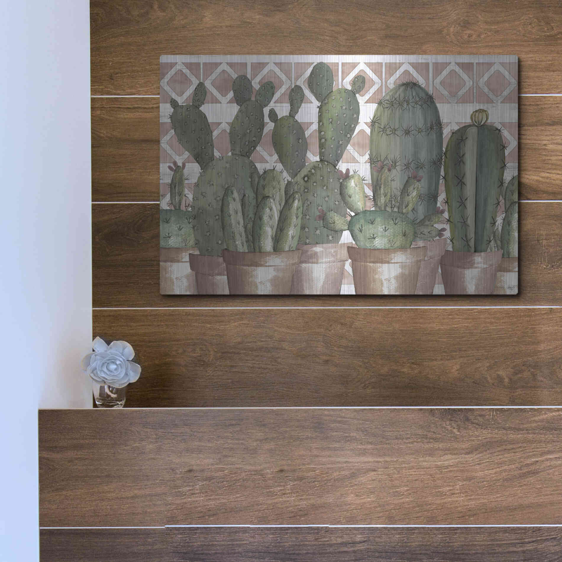 Luxe Metal Art 'Geo Succulents' by Cindy Jacobs, Metal Wall Art,16x12