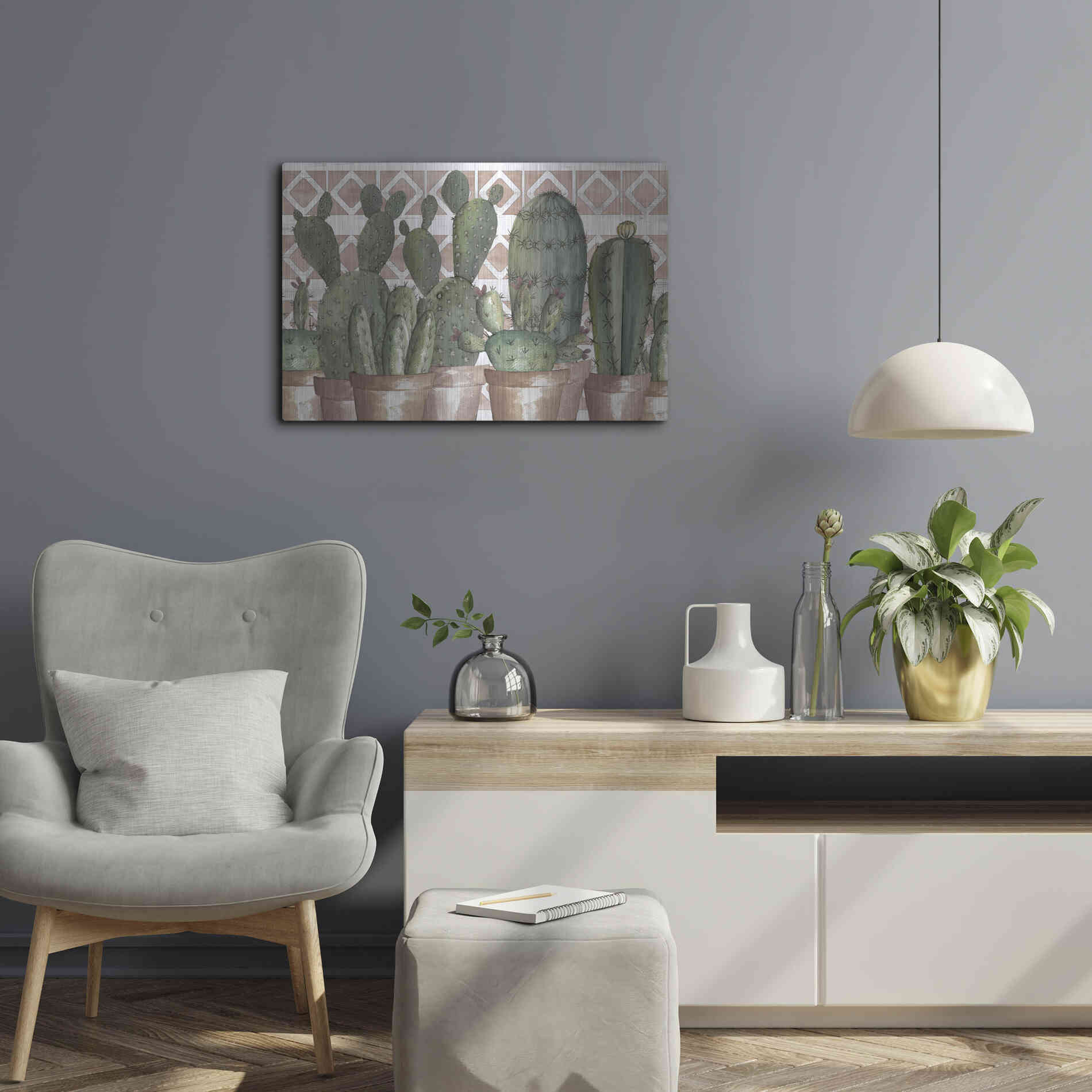 Luxe Metal Art 'Geo Succulents' by Cindy Jacobs, Metal Wall Art,24x16