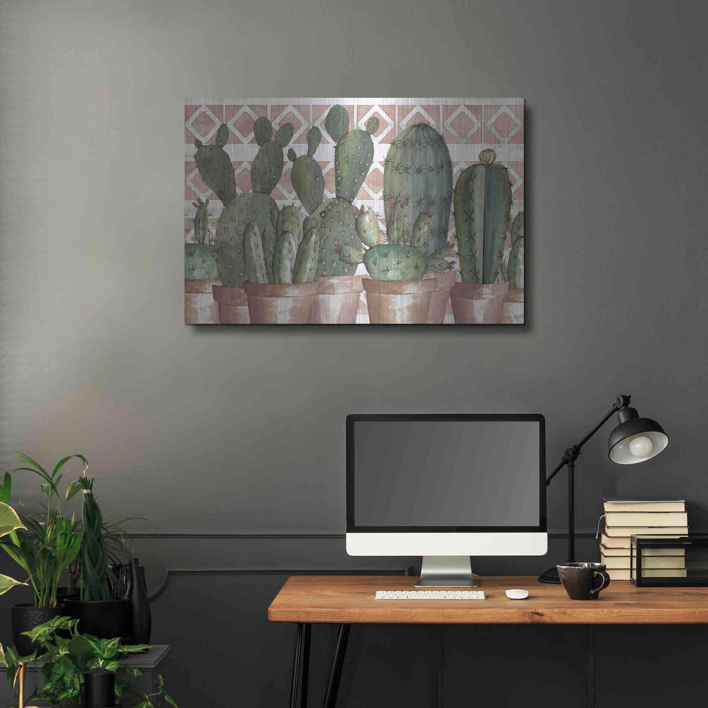 Luxe Metal Art 'Geo Succulents' by Cindy Jacobs, Metal Wall Art,36x24