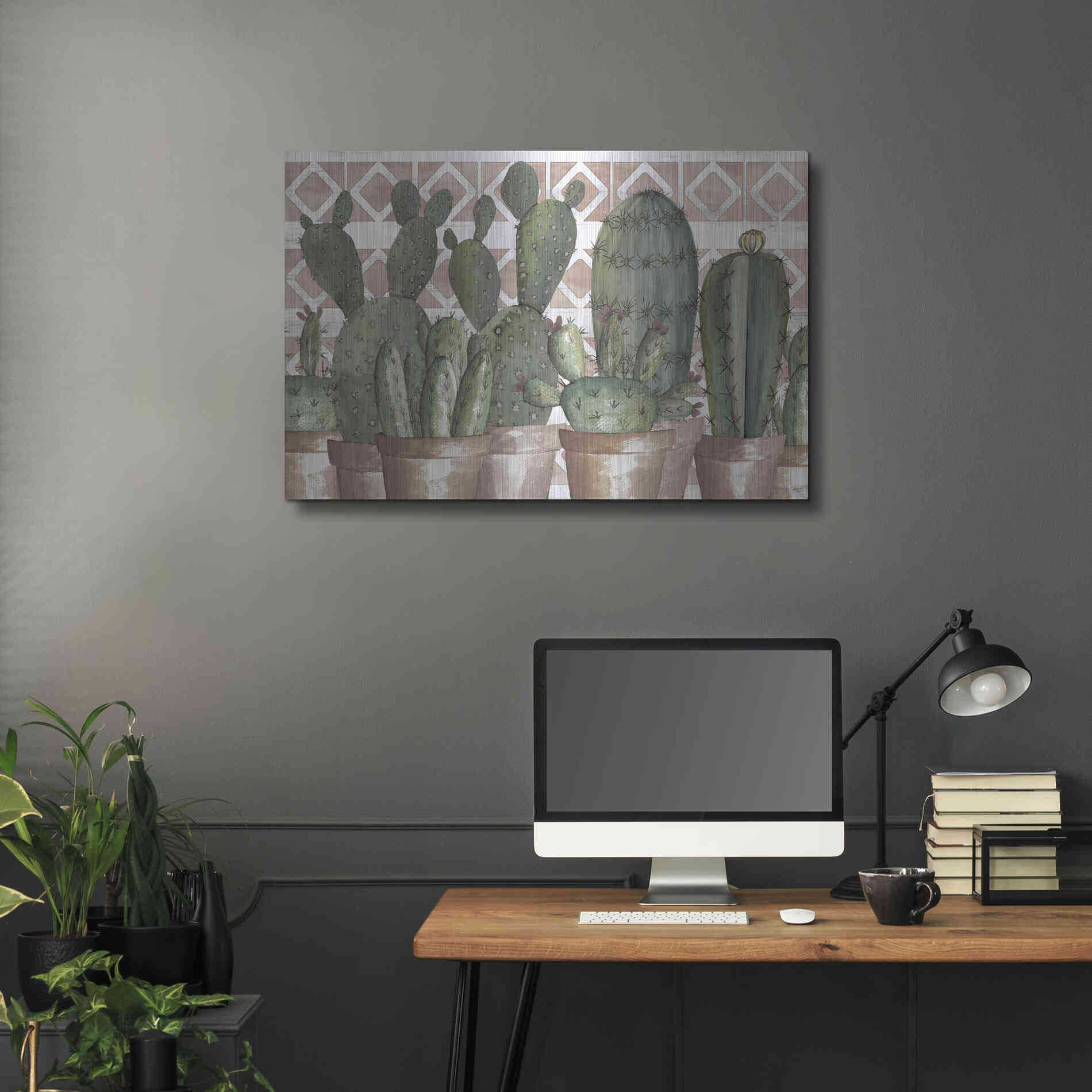 Luxe Metal Art 'Geo Succulents' by Cindy Jacobs, Metal Wall Art,36x24