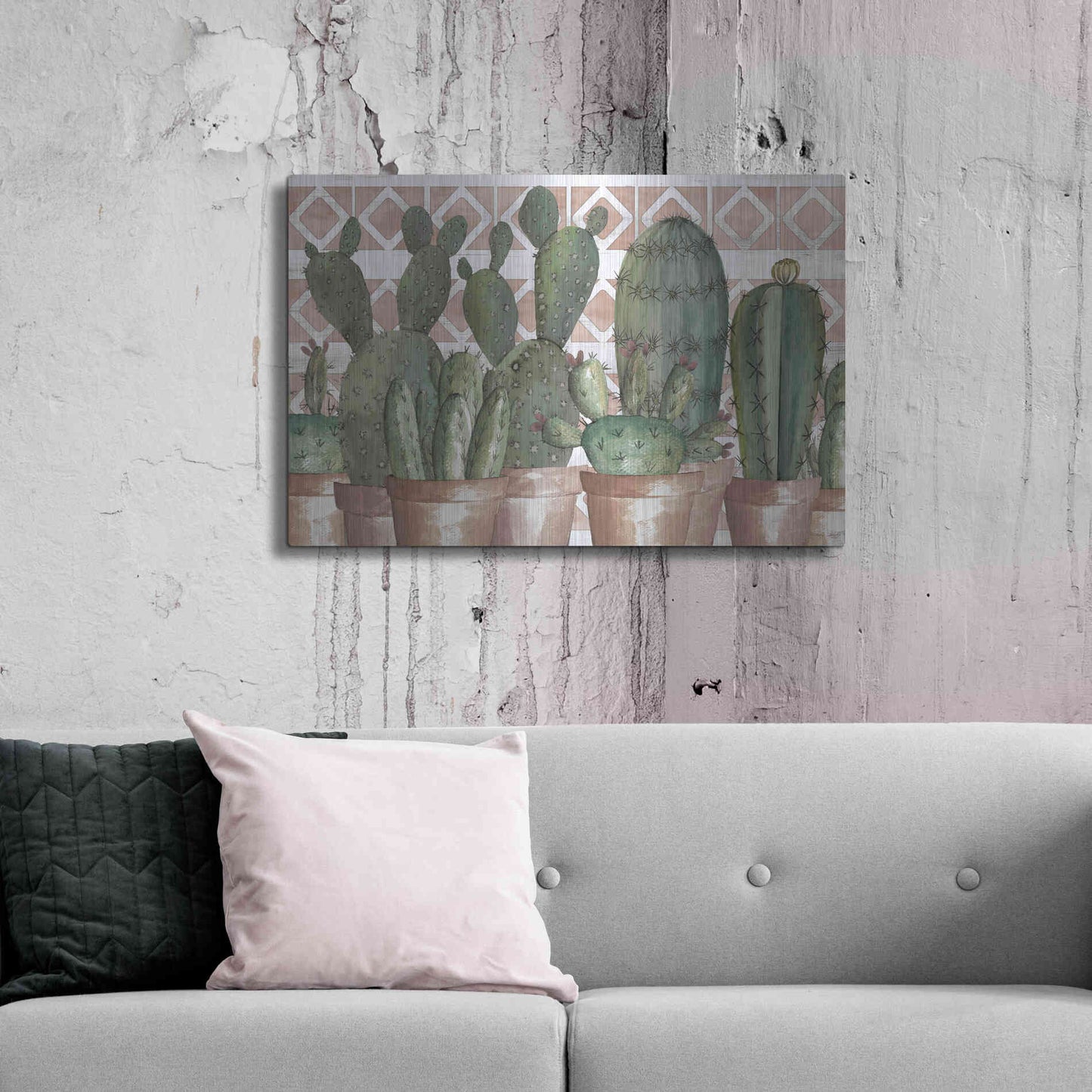 Luxe Metal Art 'Geo Succulents' by Cindy Jacobs, Metal Wall Art,36x24