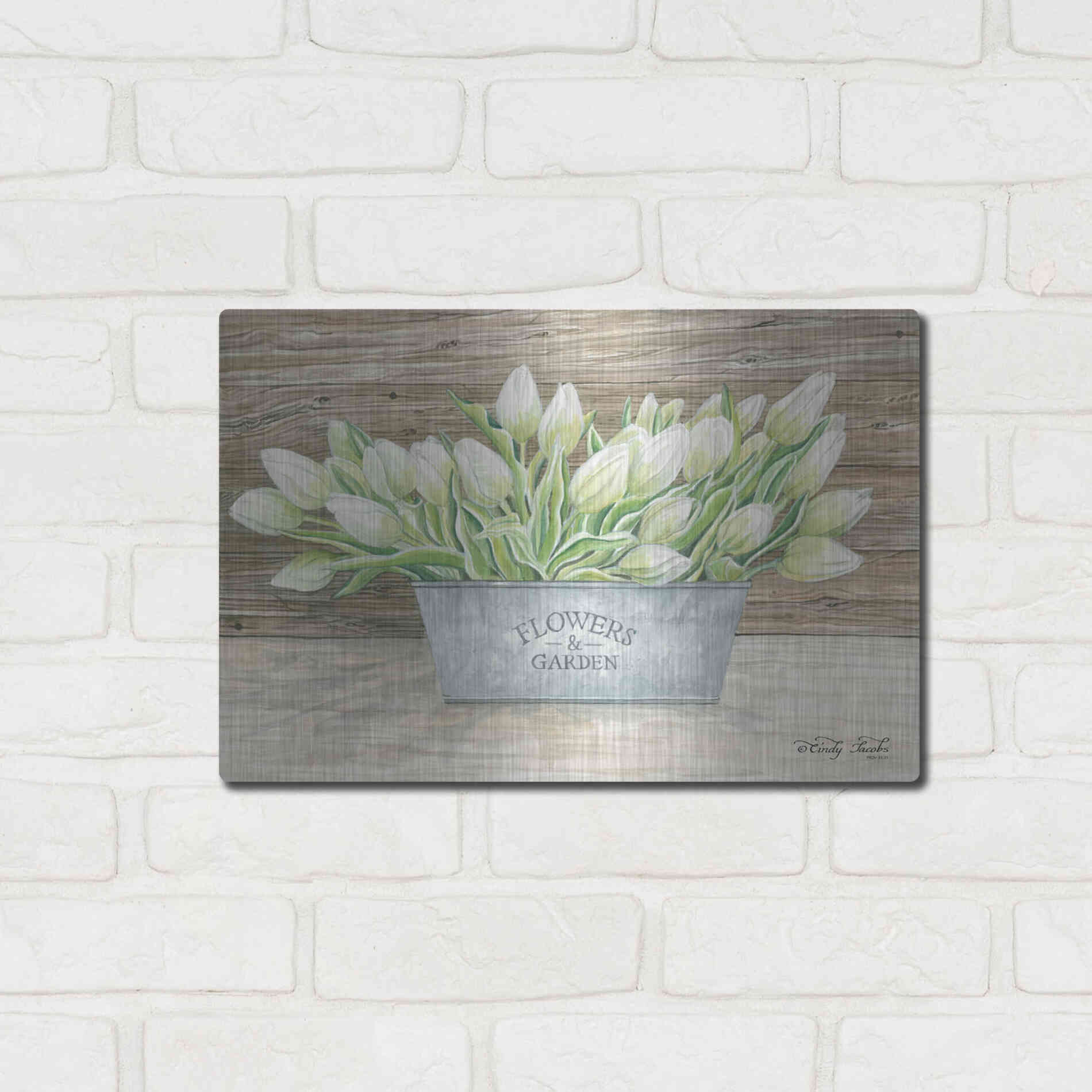 Luxe Metal Art 'Flowers & Garden Tulips' by Cindy Jacobs, Metal Wall Art,16x12