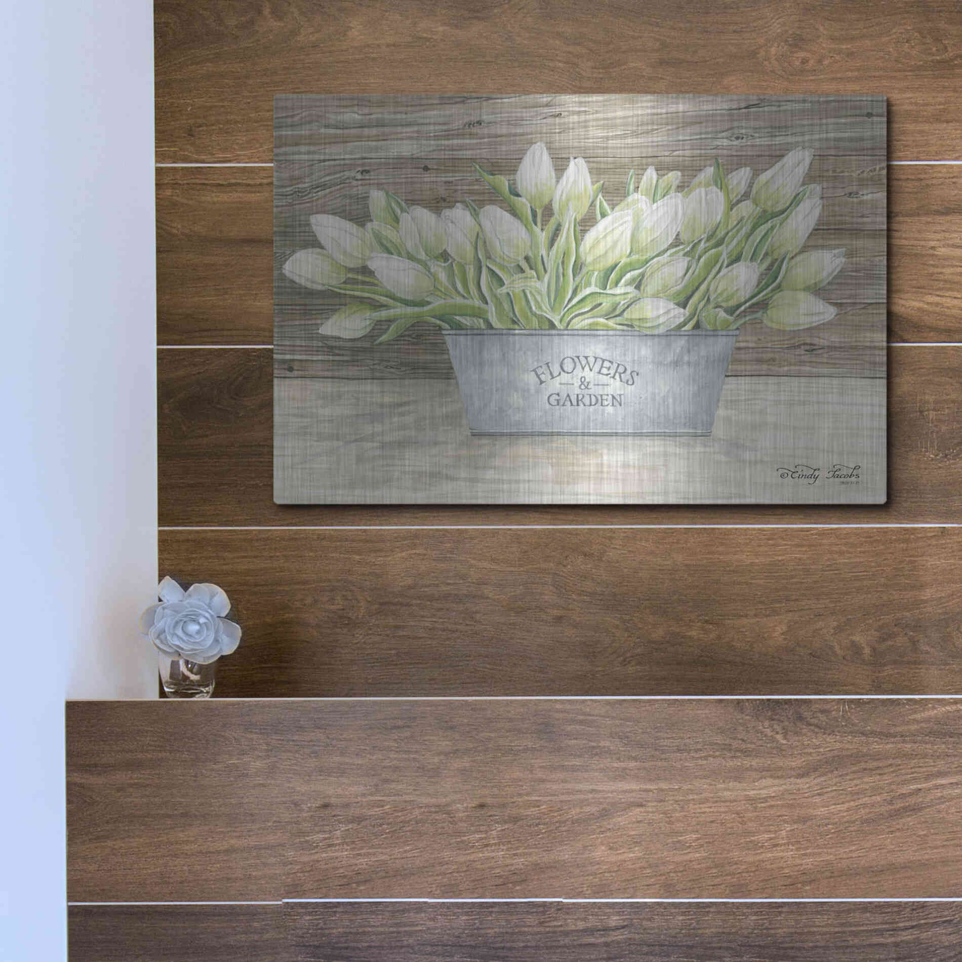 Luxe Metal Art 'Flowers & Garden Tulips' by Cindy Jacobs, Metal Wall Art,16x12