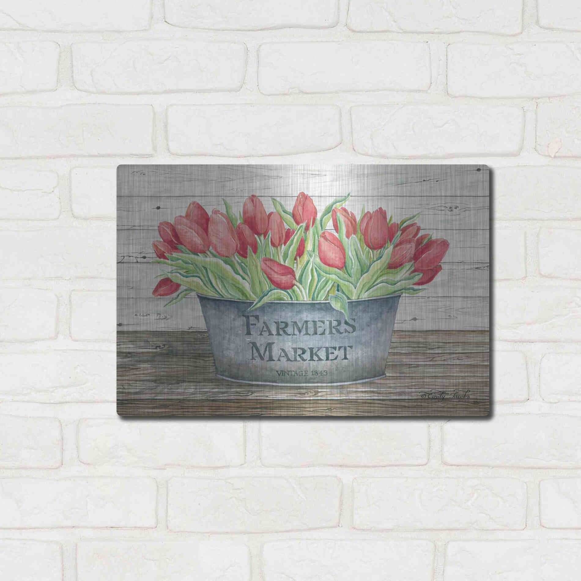 Luxe Metal Art 'Farmer's Market Tulips' by Cindy Jacobs, Metal Wall Art,16x12