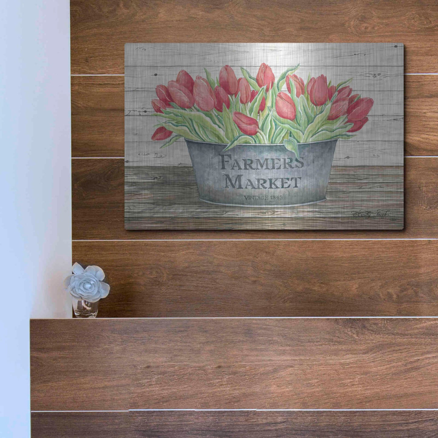 Luxe Metal Art 'Farmer's Market Tulips' by Cindy Jacobs, Metal Wall Art,16x12