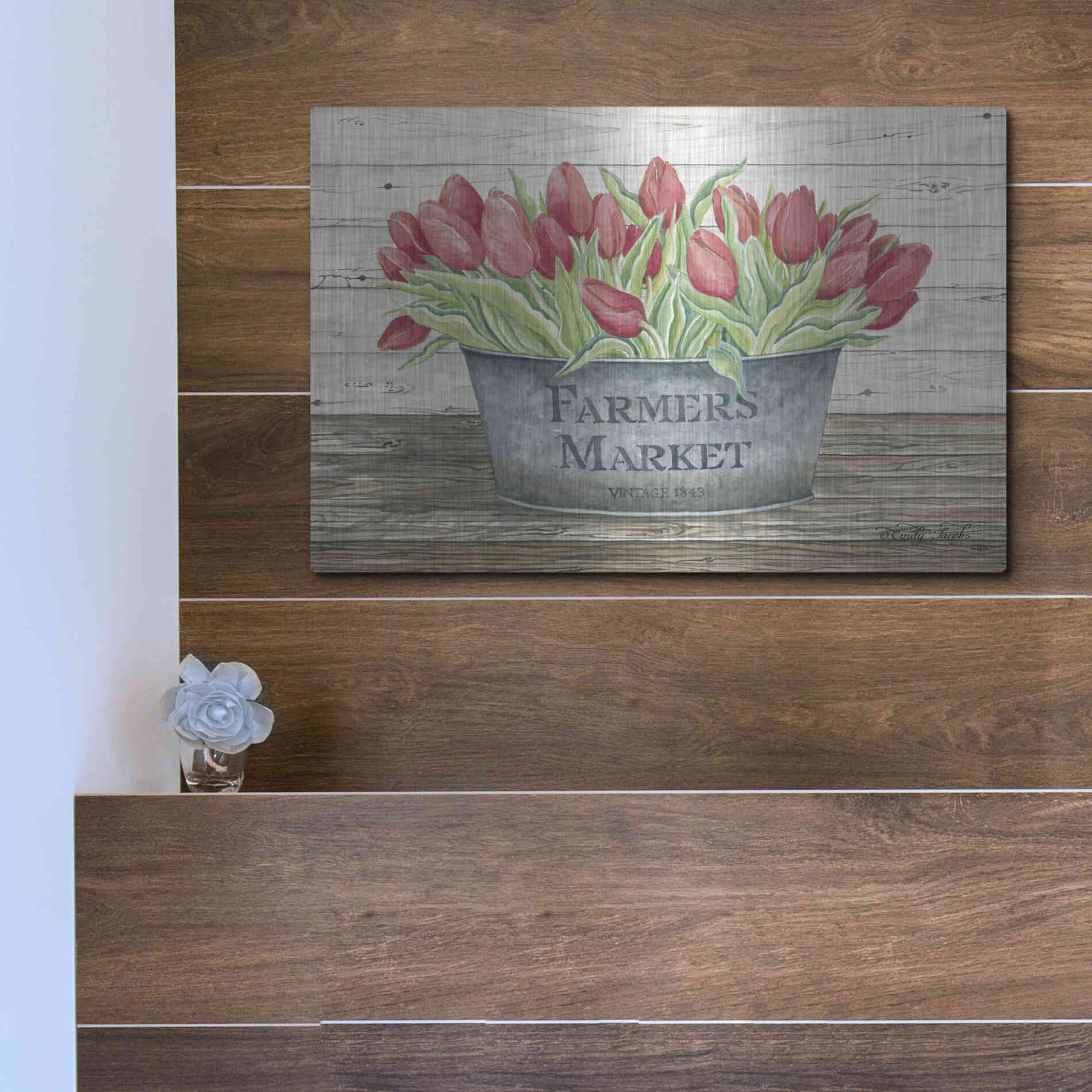 Luxe Metal Art 'Farmer's Market Tulips' by Cindy Jacobs, Metal Wall Art,16x12