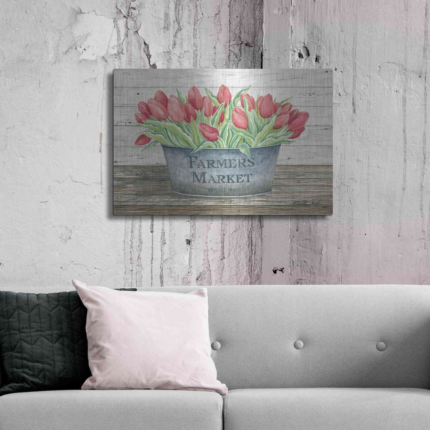 Luxe Metal Art 'Farmer's Market Tulips' by Cindy Jacobs, Metal Wall Art,36x24