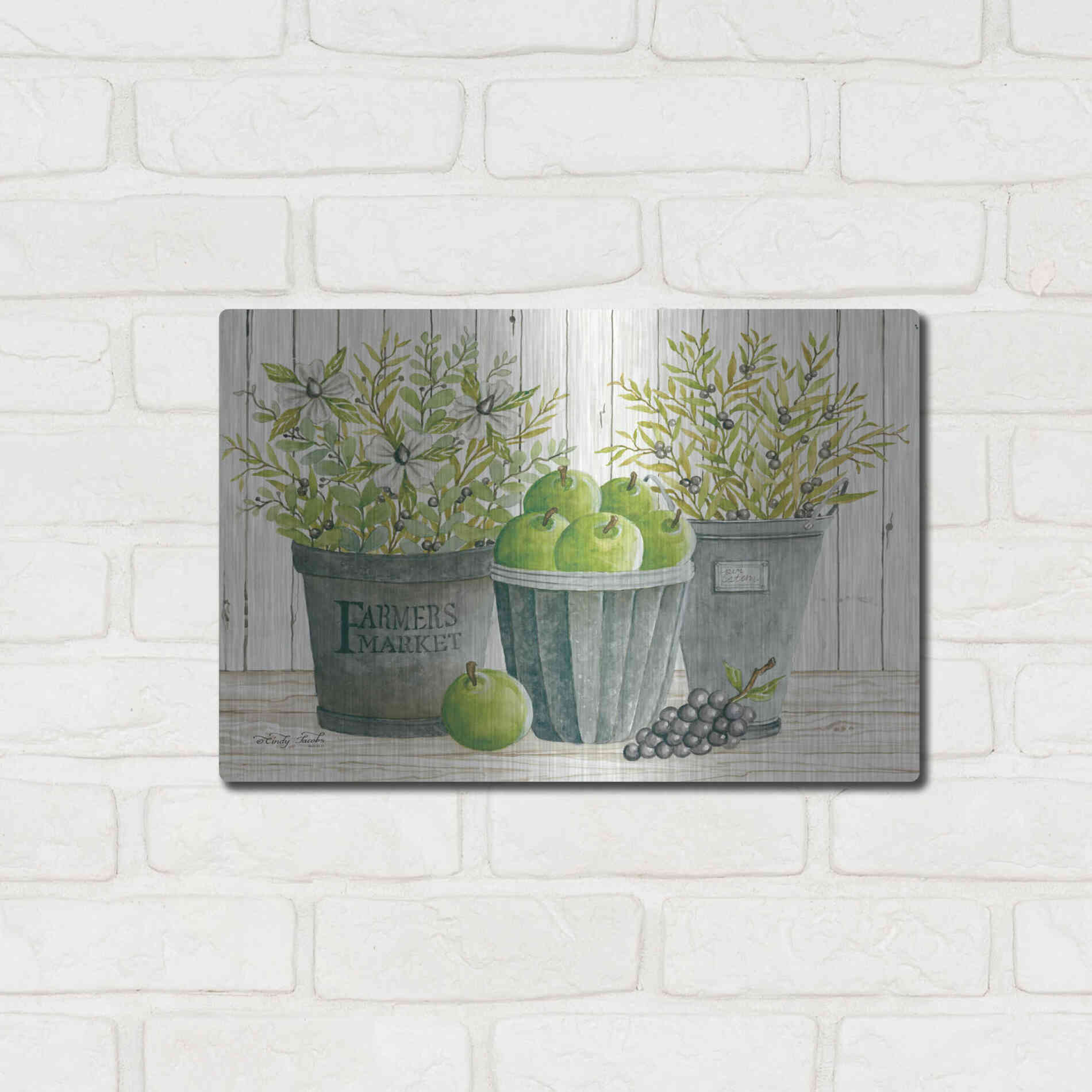 Luxe Metal Art 'Eucalyptus Farmer's Market' by Cindy Jacobs, Metal Wall Art,16x12