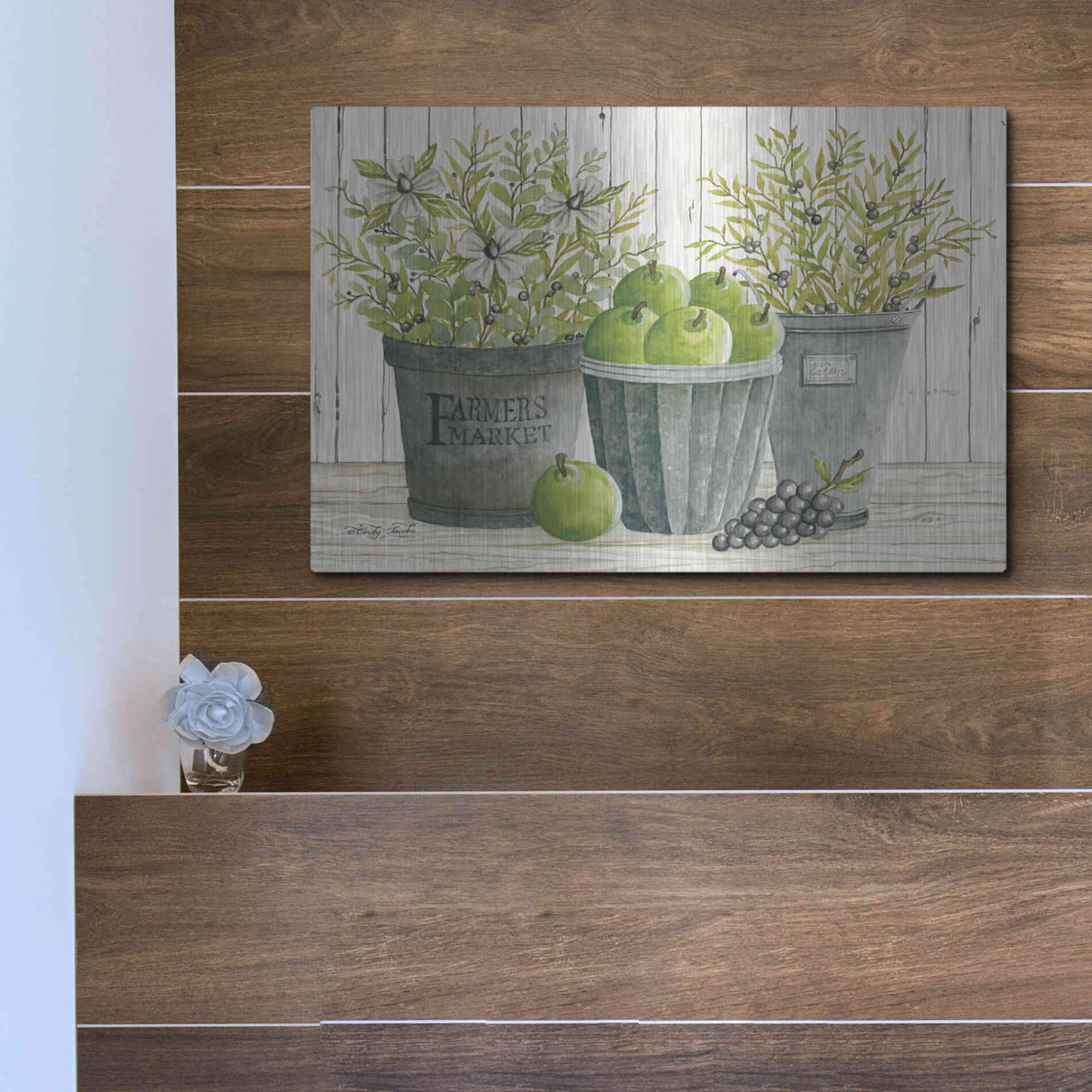 Luxe Metal Art 'Eucalyptus Farmer's Market' by Cindy Jacobs, Metal Wall Art,16x12