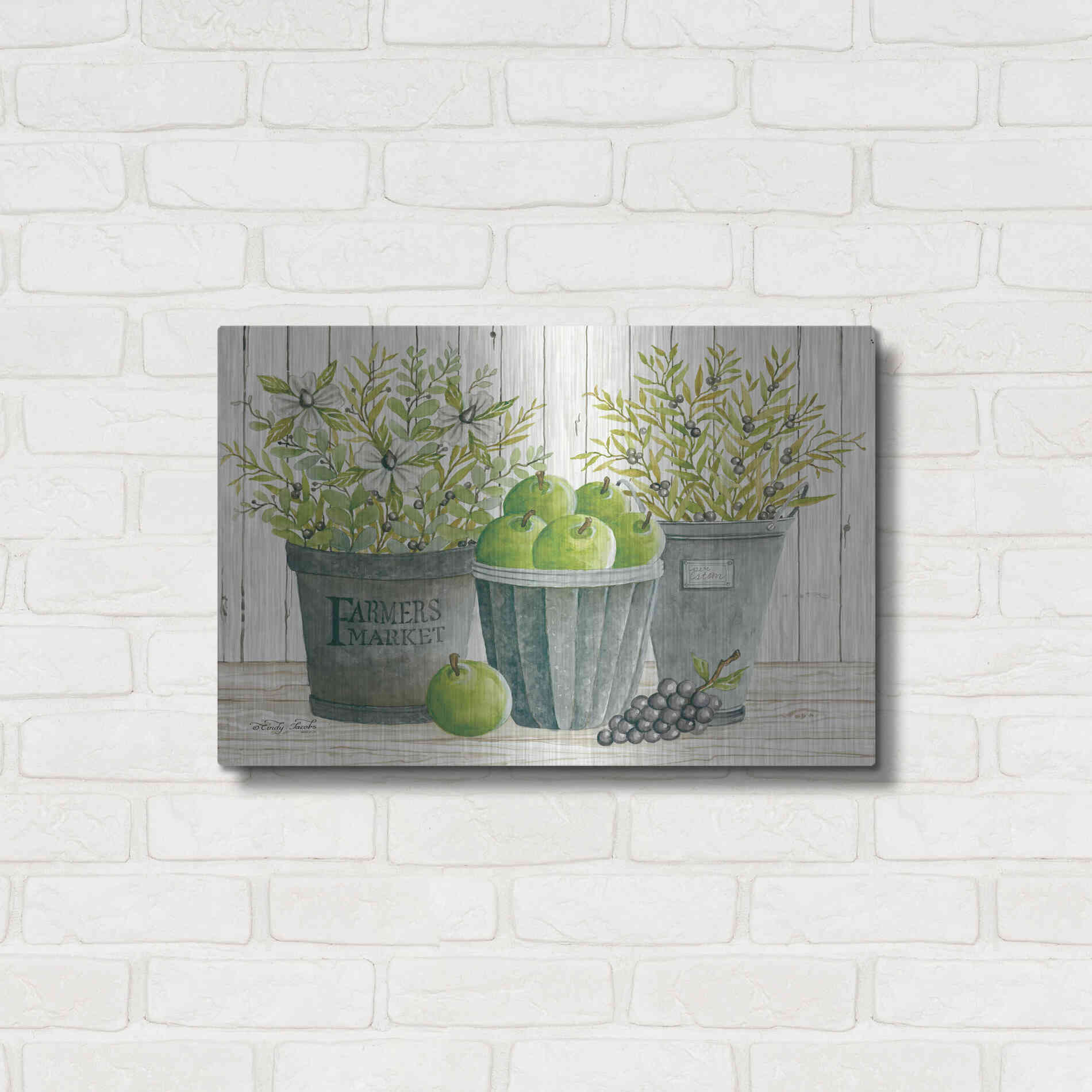 Luxe Metal Art 'Eucalyptus Farmer's Market' by Cindy Jacobs, Metal Wall Art,24x16