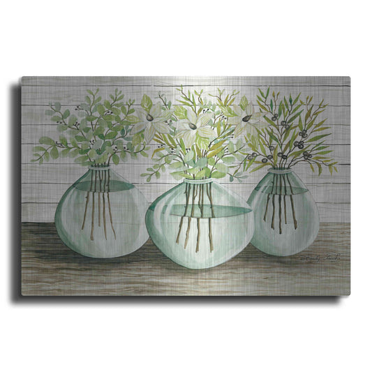 Luxe Metal Art 'Eucalyptus in Glass Vases' by Cindy Jacobs, Metal Wall Art