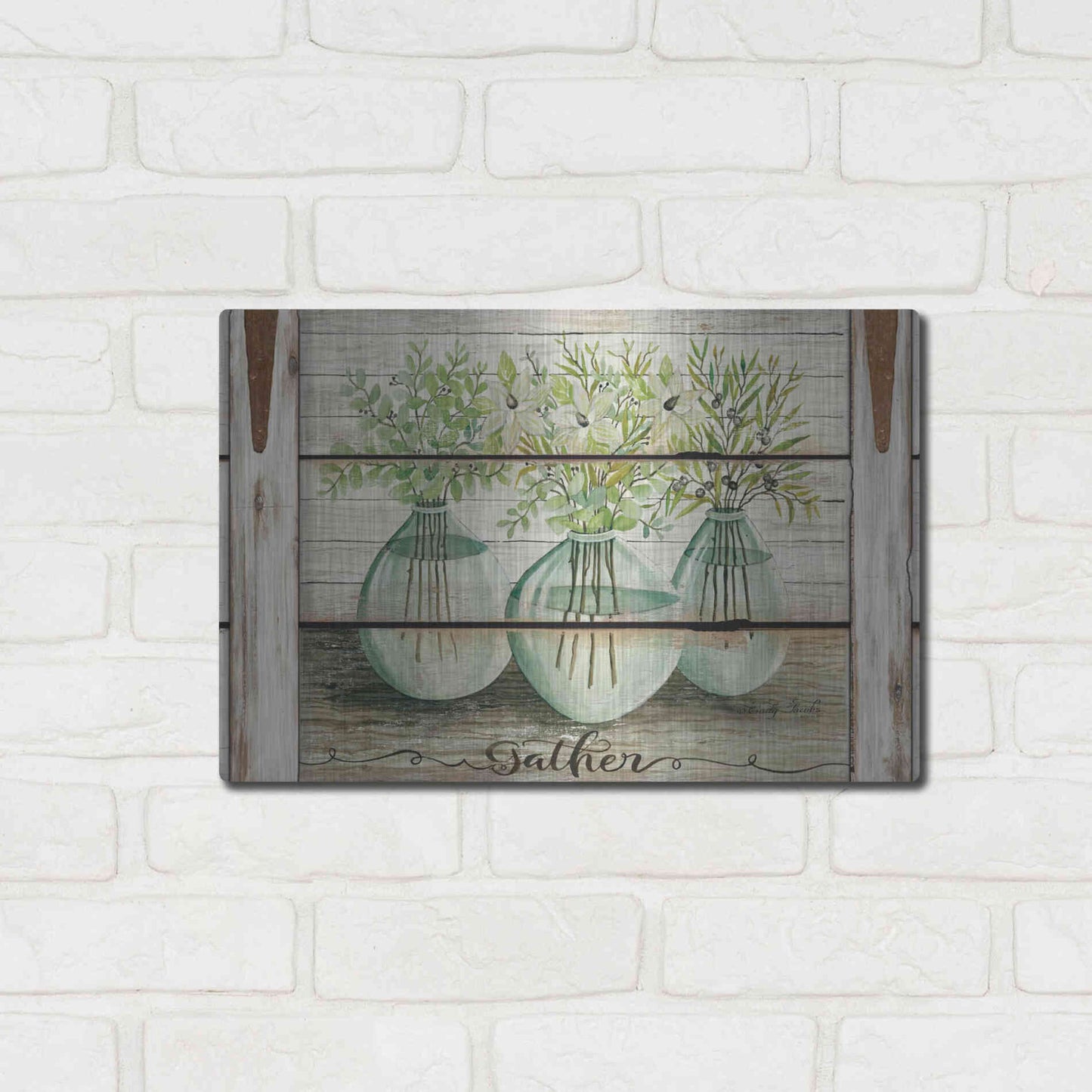 Luxe Metal Art 'Eucalyptus - Gather' by Cindy Jacobs, Metal Wall Art,16x12