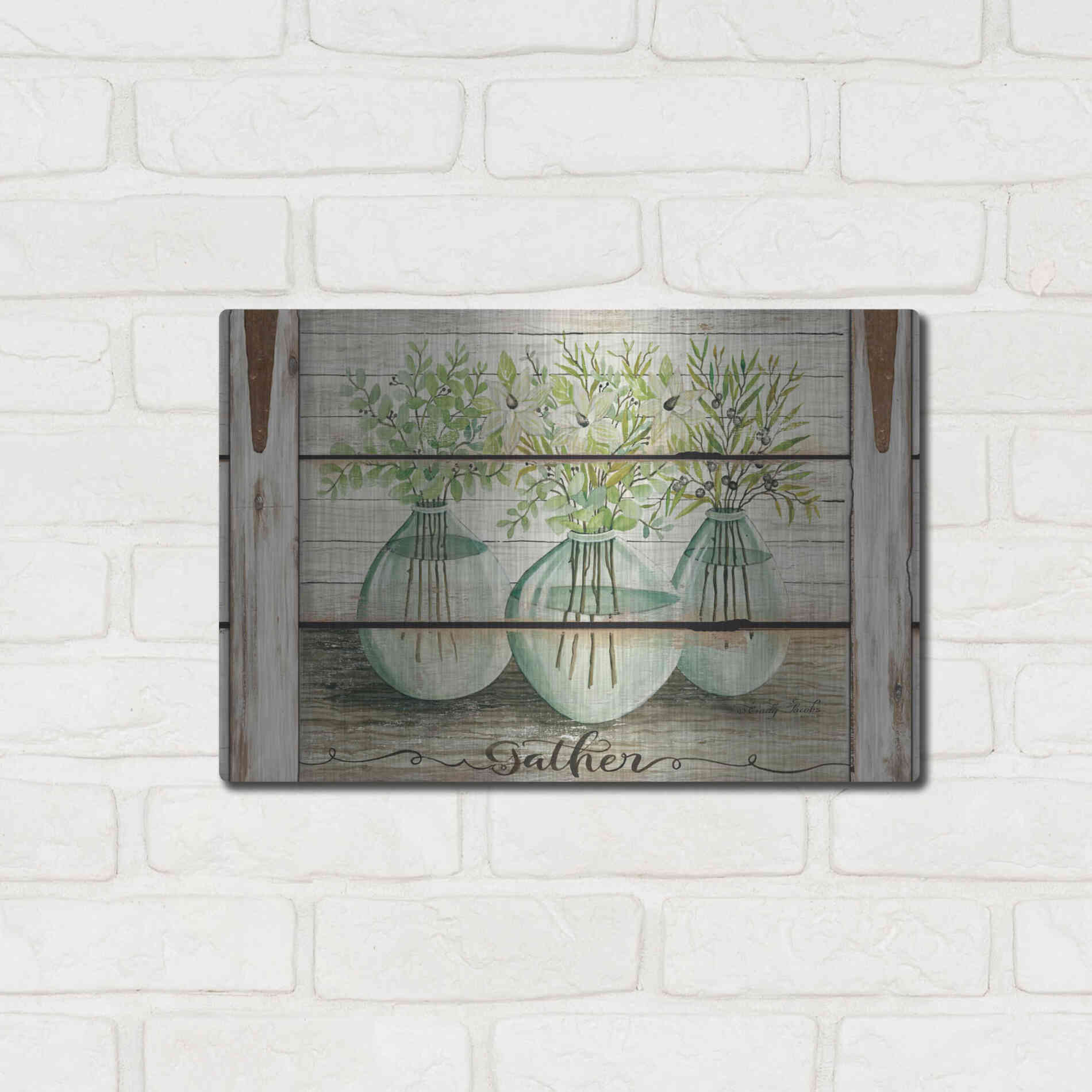 Luxe Metal Art 'Eucalyptus - Gather' by Cindy Jacobs, Metal Wall Art,16x12