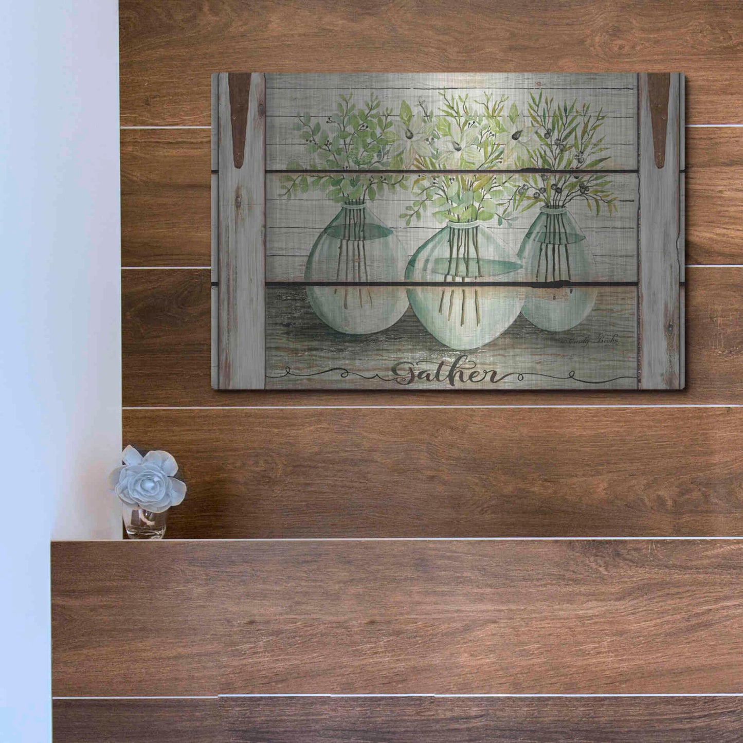 Luxe Metal Art 'Eucalyptus - Gather' by Cindy Jacobs, Metal Wall Art,16x12