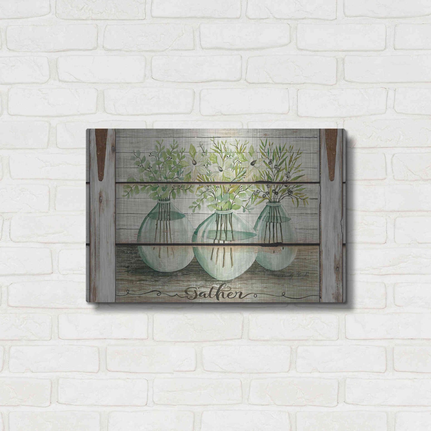 Luxe Metal Art 'Eucalyptus - Gather' by Cindy Jacobs, Metal Wall Art,24x16