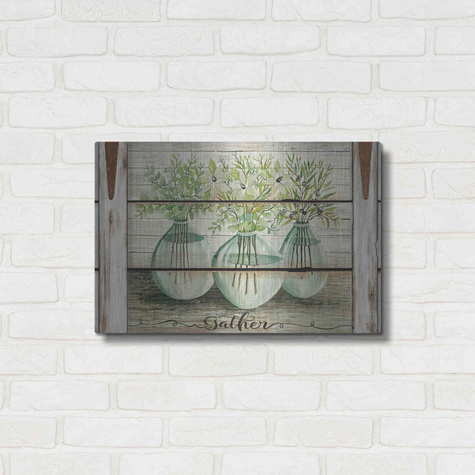 Luxe Metal Art 'Eucalyptus - Gather' by Cindy Jacobs, Metal Wall Art,24x16