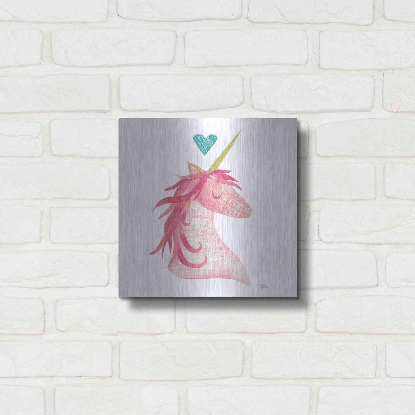 Luxe Metal Art 'Unicorn Magic I Heart Sq' by Melissa Averinos, Metal Wall Art,12x12