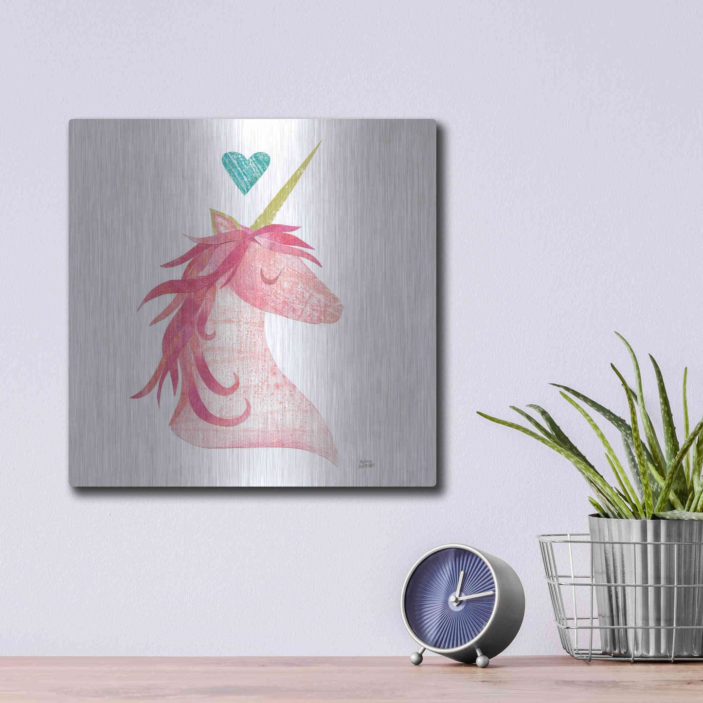 Luxe Metal Art 'Unicorn Magic I Heart Sq' by Melissa Averinos, Metal Wall Art,12x12