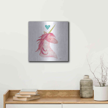 Luxe Metal Art 'Unicorn Magic I Heart Sq' by Melissa Averinos, Metal Wall Art,12x12