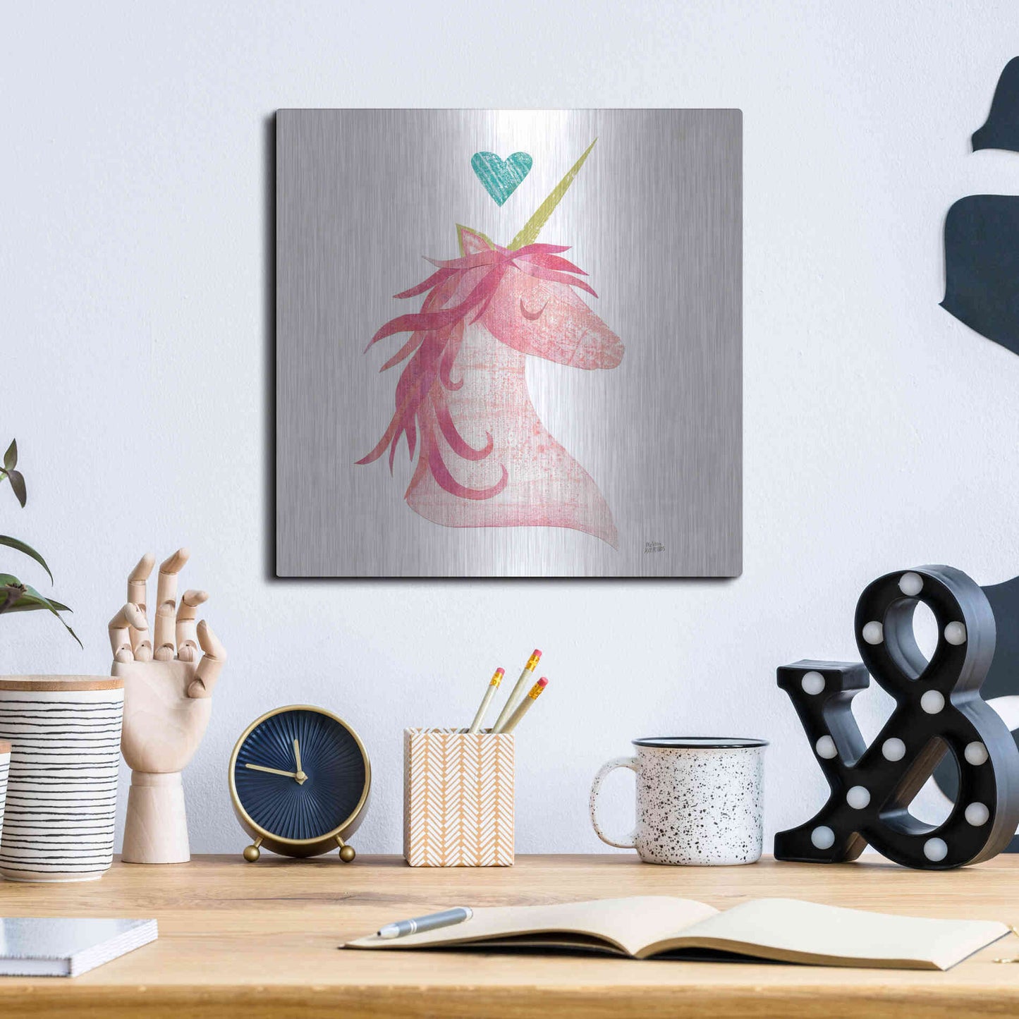 Luxe Metal Art 'Unicorn Magic I Heart Sq' by Melissa Averinos, Metal Wall Art,12x12