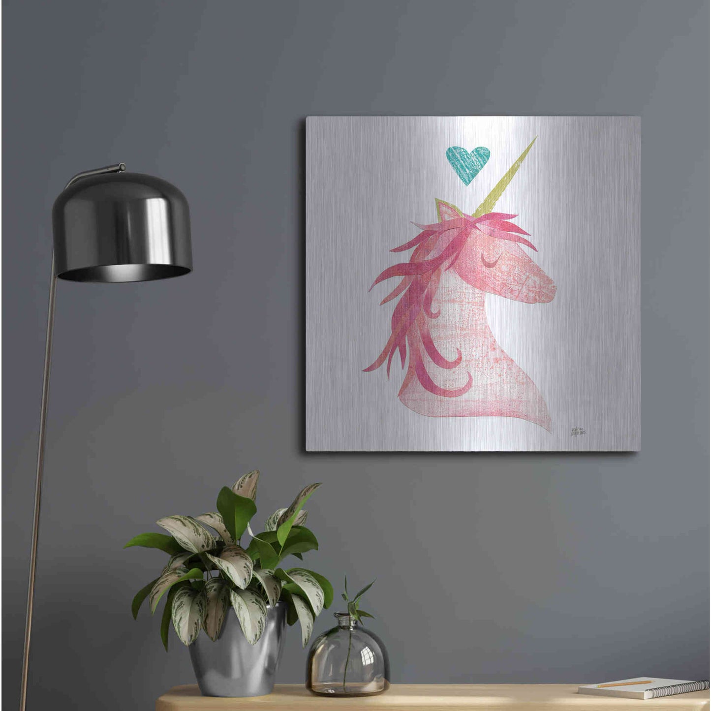 Luxe Metal Art 'Unicorn Magic I Heart Sq' by Melissa Averinos, Metal Wall Art,24x24