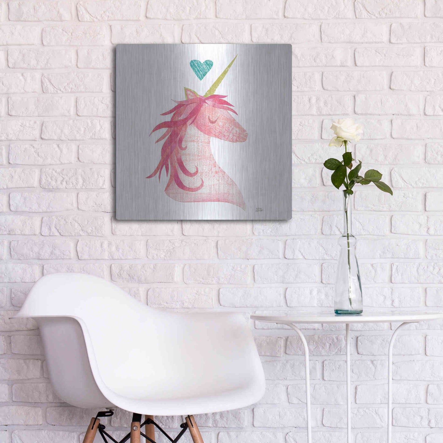 Luxe Metal Art 'Unicorn Magic I Heart Sq' by Melissa Averinos, Metal Wall Art,24x24