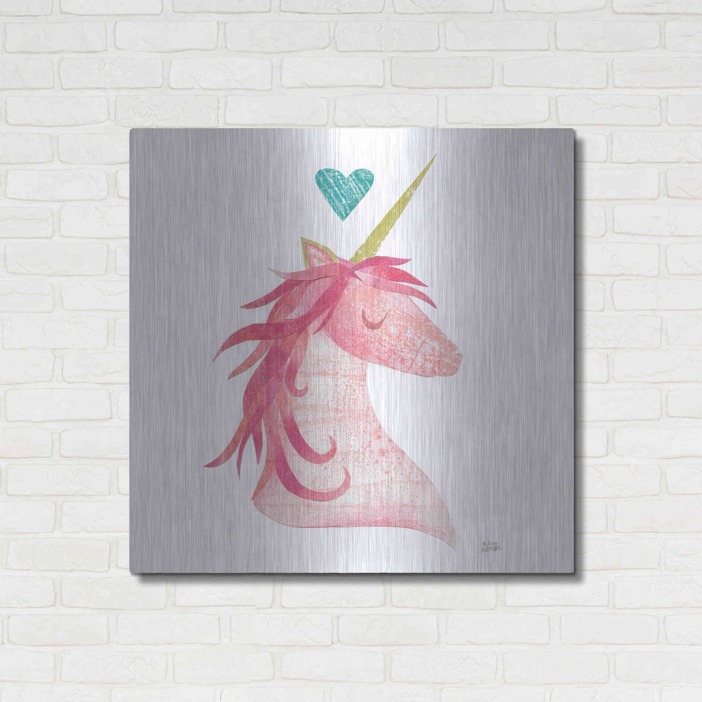 Luxe Metal Art 'Unicorn Magic I Heart Sq' by Melissa Averinos, Metal Wall Art,36x36