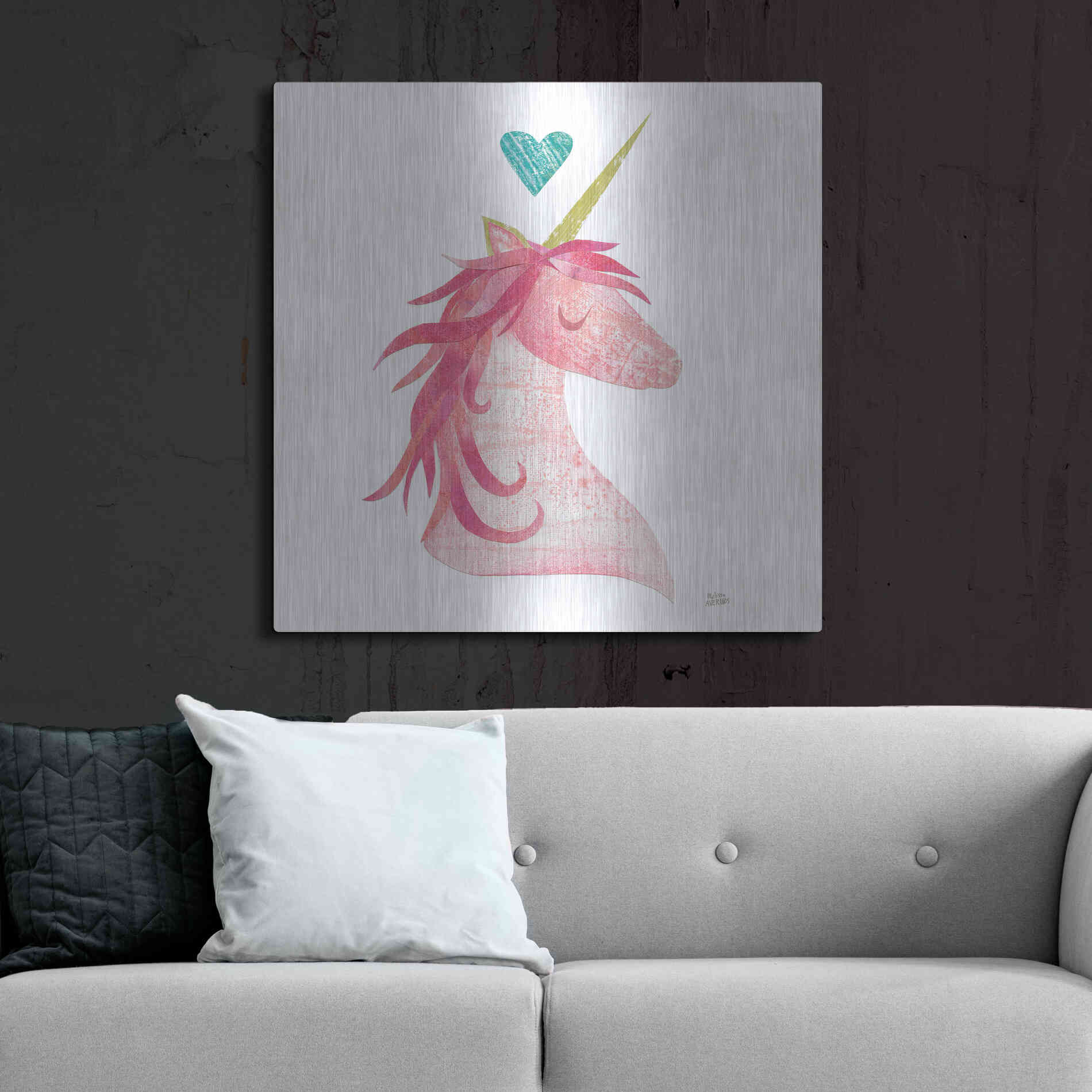 Luxe Metal Art 'Unicorn Magic I Heart Sq' by Melissa Averinos, Metal Wall Art,36x36