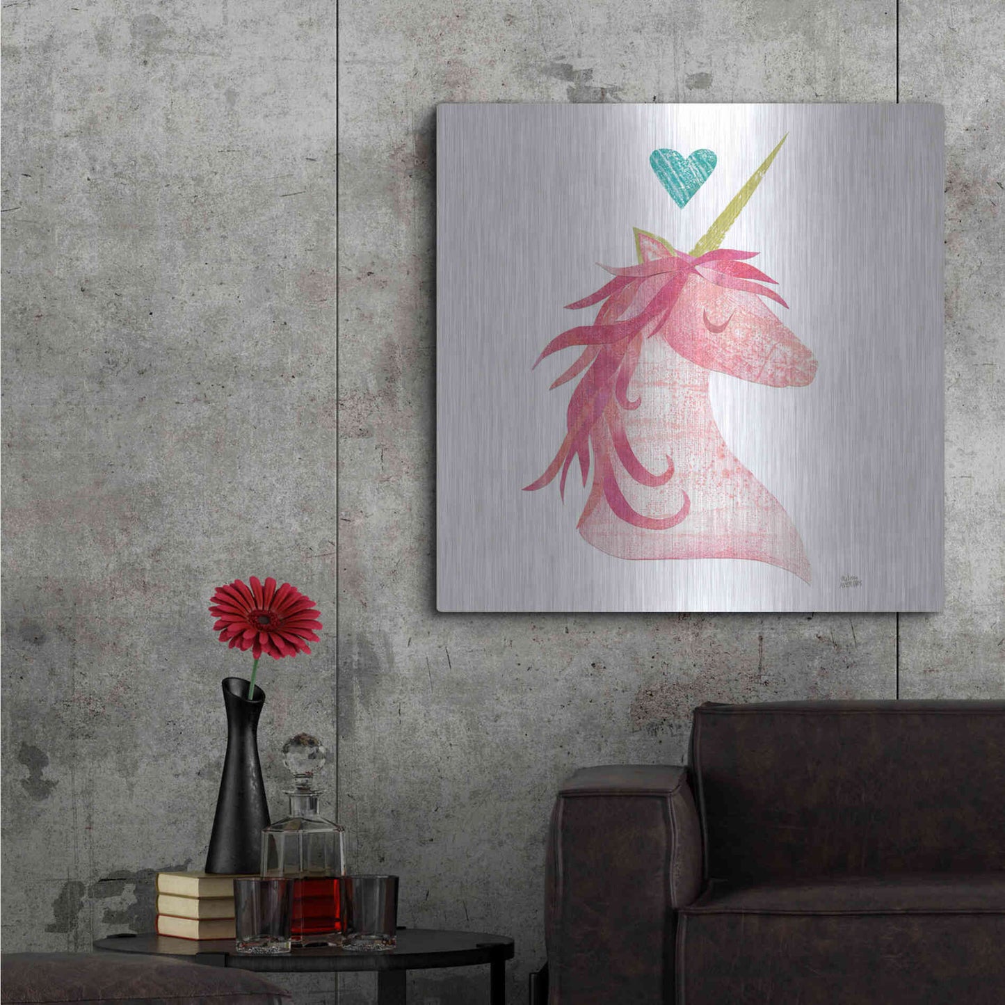 Luxe Metal Art 'Unicorn Magic I Heart Sq' by Melissa Averinos, Metal Wall Art,36x36