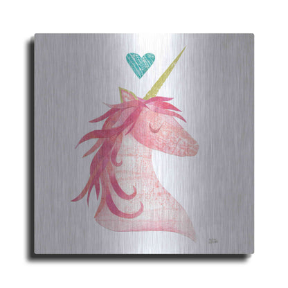 Luxe Metal Art 'Unicorn Magic I Heart Sq' by Melissa Averinos, Metal Wall Art