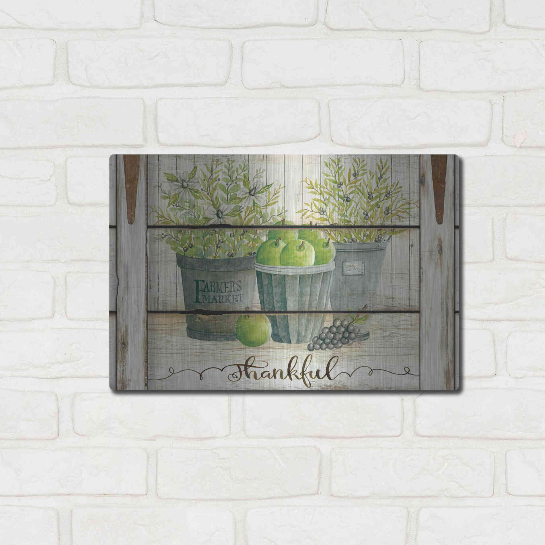 Luxe Metal Art 'Eucalyptus - Thankful Landscape' by Cindy Jacobs, Metal Wall Art,16x12