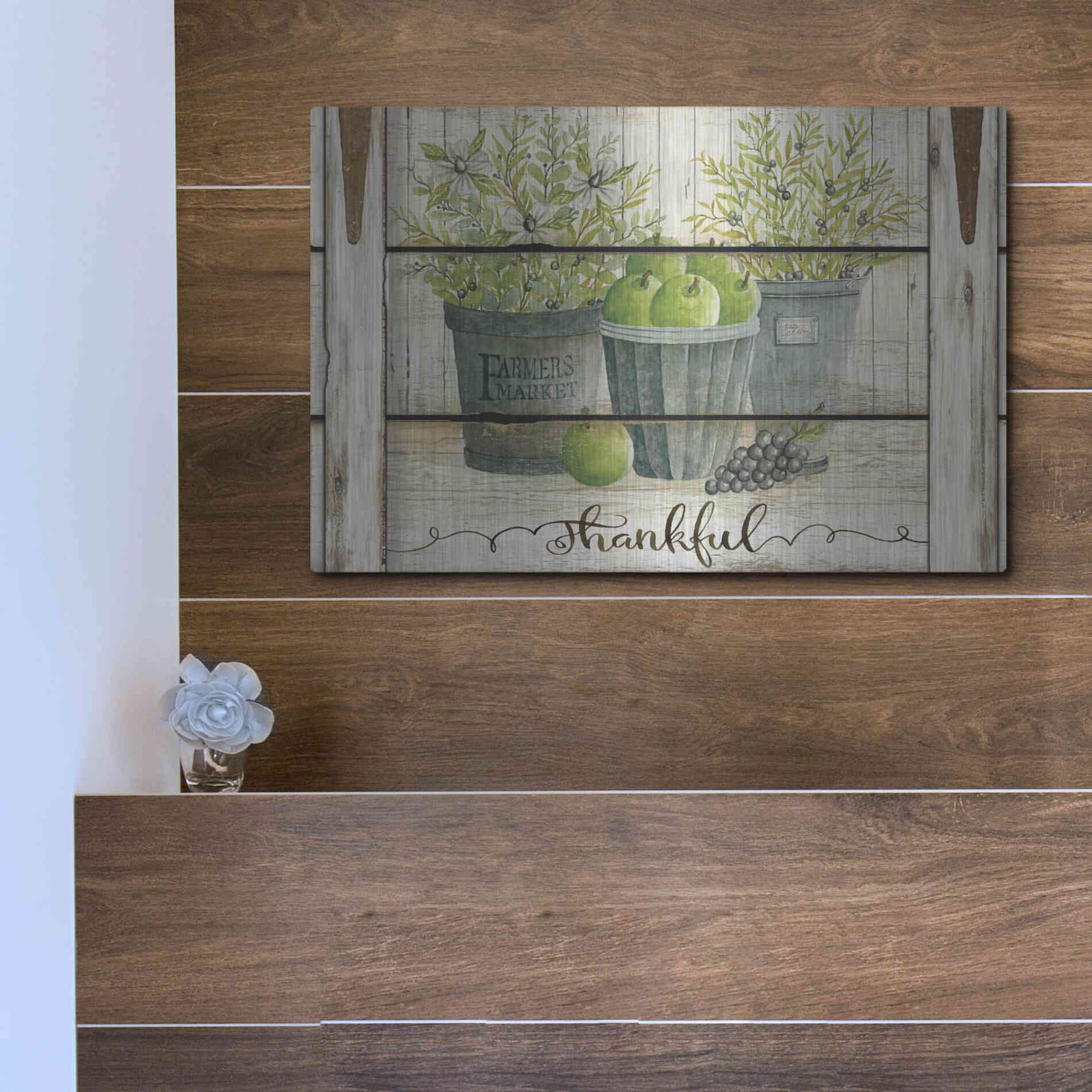 Luxe Metal Art 'Eucalyptus - Thankful Landscape' by Cindy Jacobs, Metal Wall Art,16x12