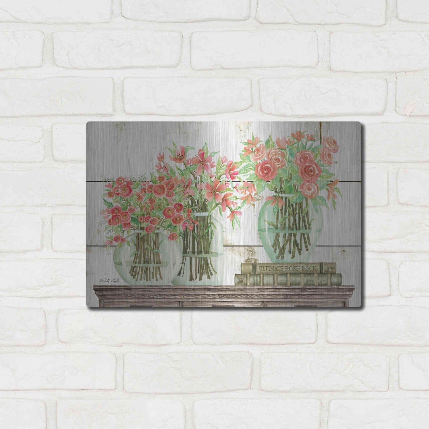 Luxe Metal Art 'Trio of Flowers' by Cindy Jacobs, Metal Wall Art,16x12