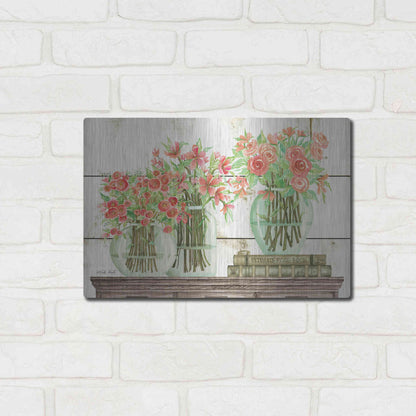 Luxe Metal Art 'Trio of Flowers' by Cindy Jacobs, Metal Wall Art,16x12