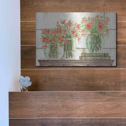 Luxe Metal Art 'Trio of Flowers' by Cindy Jacobs, Metal Wall Art,16x12