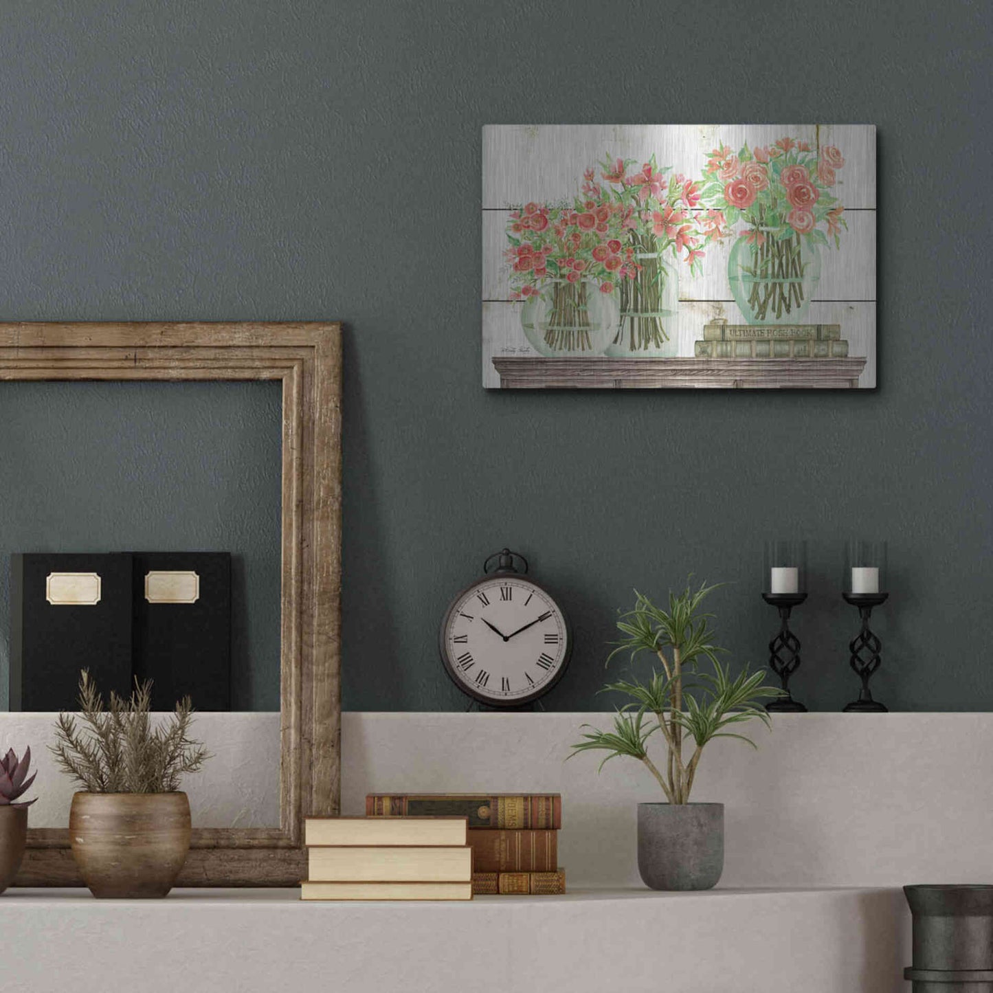 Luxe Metal Art 'Trio of Flowers' by Cindy Jacobs, Metal Wall Art,16x12